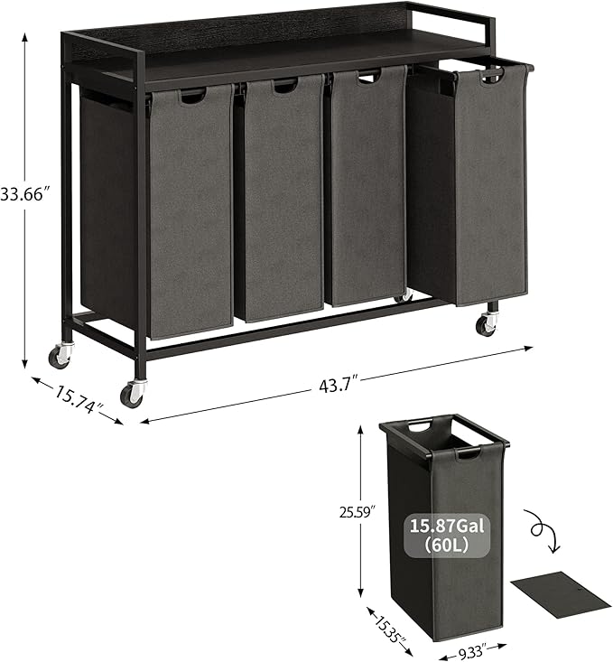 Laundry Hamper with Shelf, Laundry Basket 4 Section, Laundry Sorter with - Image 4