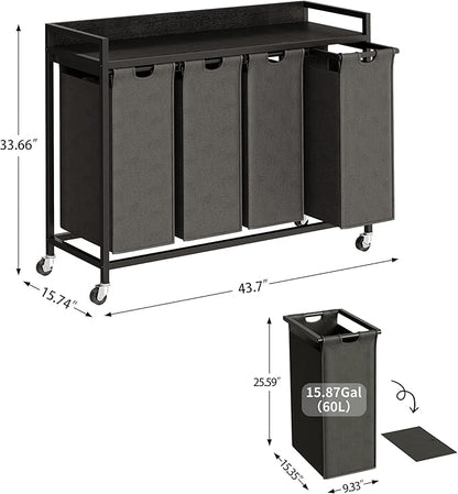 Laundry Hamper with Shelf, Laundry Basket 4 Section, Laundry Sorter with - Image 4
