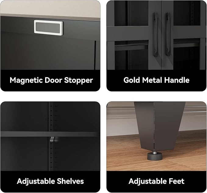 COFaR 71" Black Metal Pantry Cabinet - Image 4
