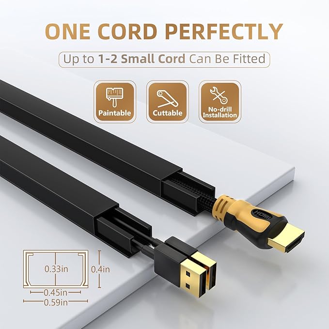Delamu Black Cord Hider, 85in Cord Covers - Image 2