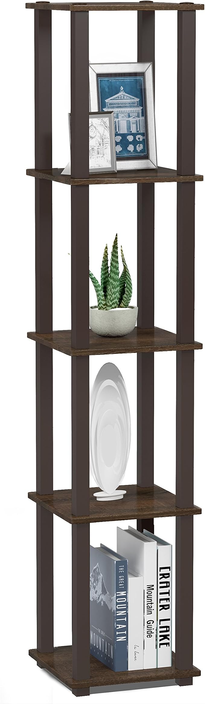 FURINNO Turn-S-Tube 5-Tier Corner Square Rack Display Shelf, Walnut/Brown - Image 5