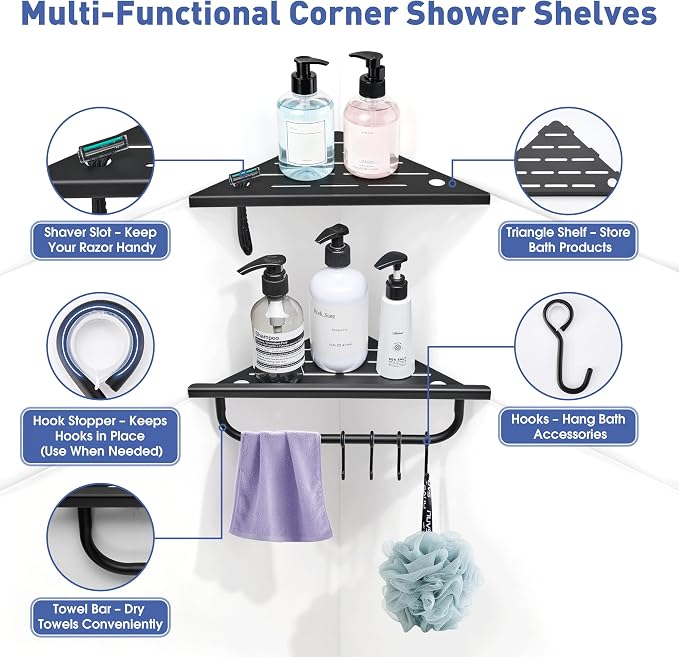 Corner Shower Shelf, 304 Stainless Steel Recessed Bathroom Shelves, No Drilling - Image 2