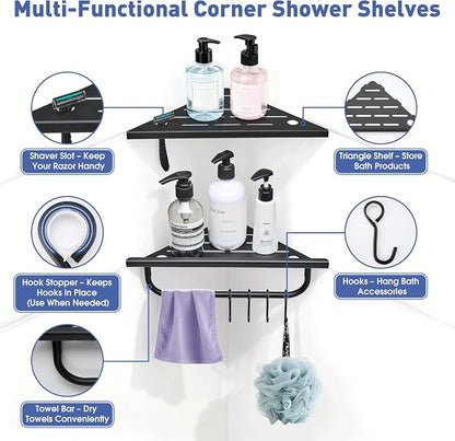 Corner Shower Shelf, 304 Stainless Steel Recessed Bathroom Shelves, No Drilling - Image 2
