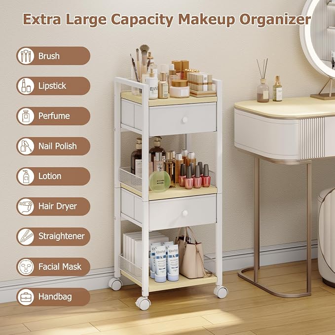 Flycity Rolling Makeup Organizer Cart, Floor Skincare Organizers Storage - Image 8