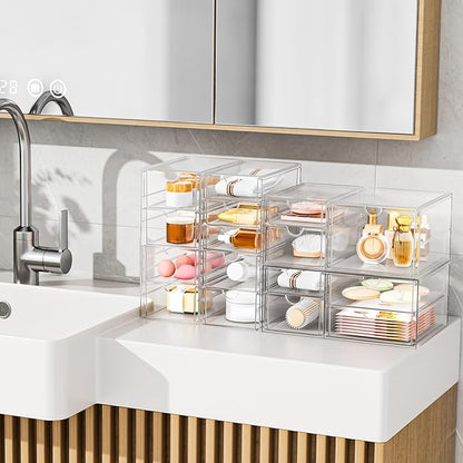 Acrylic Makeup Organizer with 17 Drawers, 4 Pack Clear Bathroom Counter - Image 2