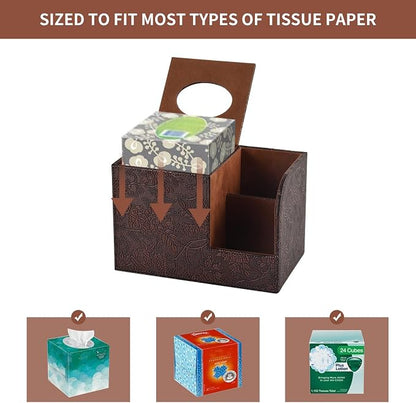 PU Leather Tissue Box Cover Square Tissue Holder Tissues Box Organizer - Image 4
