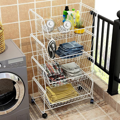 PUSDON Stackable Metal Storage Carts, Dual Use Shelf - Image 4