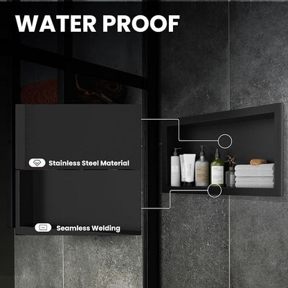 12" x 24" Stainless Steel Shower Niche, Single Waterproof Shelves, No-Tile - Image 4