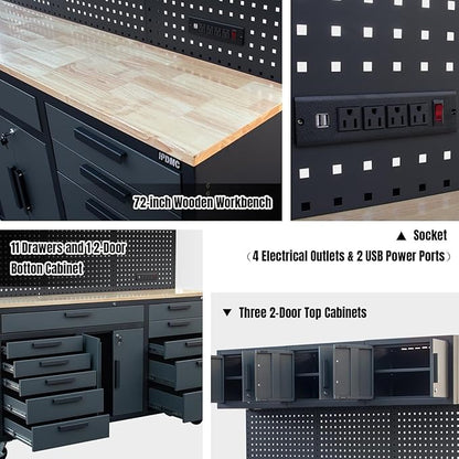 72in Rolling Tool Chest Cabinet Mobile Garage Workbench Heavy-Duty Tool Cabinet - Image 4