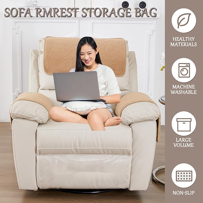 Armrest Cover, Recliner Chair Protector, Furniture Protector Slip, Side Storage - Image 2
