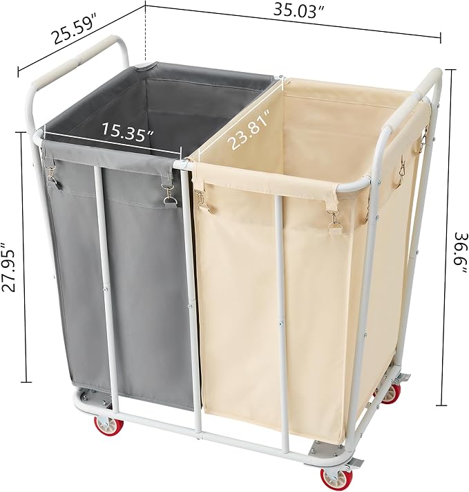 Hoctieon 2 Section Laundry Sorter Cart, 400L Rolling Hamper - Image 7