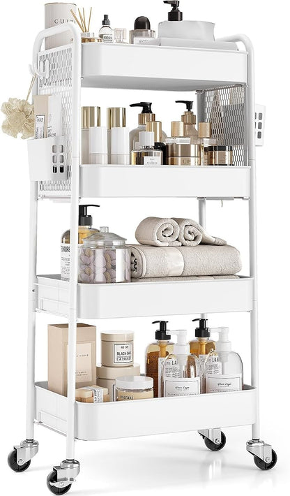 TOOLF 4 Tier Rolling Cart with Pegboard, Metal Storage Organizer Cart with by TOOLF