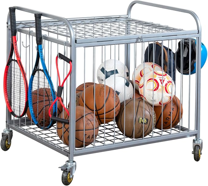 MyGift Large Capacity Metal Rolling Multi Sports Ball Cage Storage Hopper by MyGiftHome