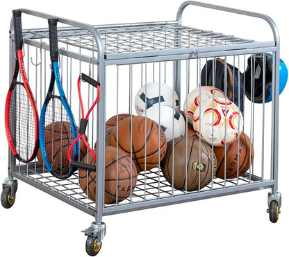 MyGift Large Capacity Metal Rolling Multi Sports Ball Cage Storage Hopper by MyGiftHome