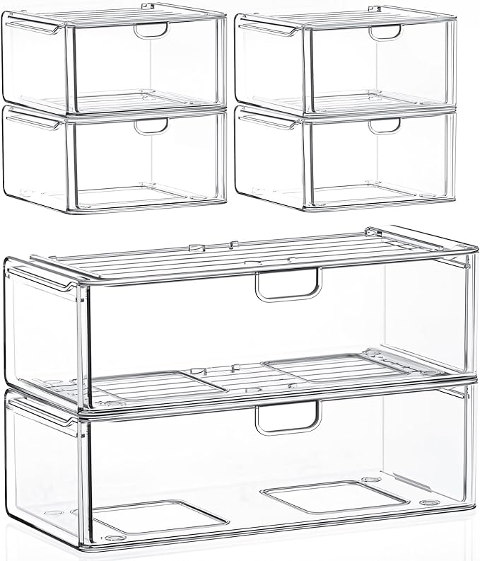 Acrylic Storage Drawers Set of 6, Plastic Organizer Bins by shoeboxesanddeskorganizers