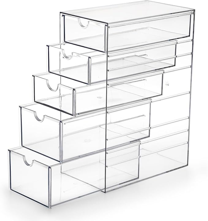 Hipiwe 5-Drawers Plastic Storage Organizer, Cosmetic Hair Tie Container by Hipiwe