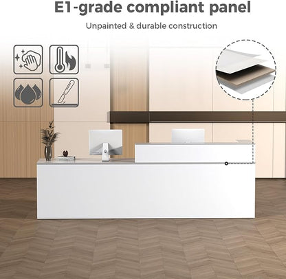 L Shape Reception Desk with Counter, Lockable Drawer, Keyboard Tray, and - Image 5