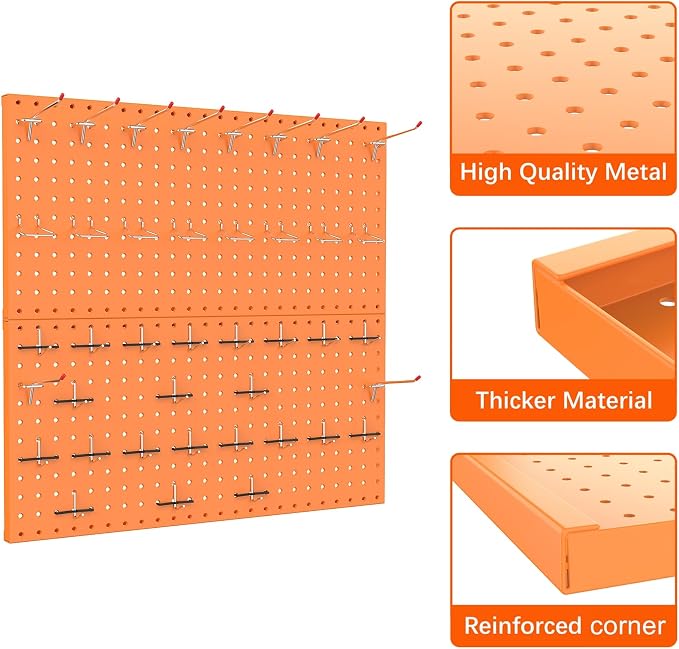 TORACK Metal Pegboard Wall Organizer 24" x 24" or 12" x 48", Modular Pegboard - Image 5