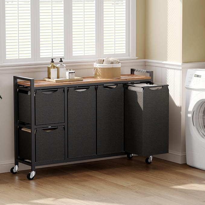 HOOBRO Laundry Sorter with 5 Sections, 45.5 Gal. Laundry Hamper with Wheels and - Image 2