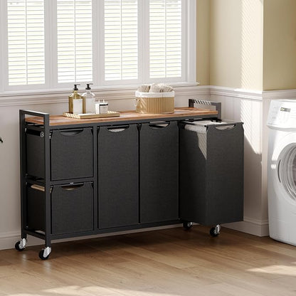 HOOBRO Laundry Sorter with 5 Sections, 45.5 Gal. Laundry Hamper with Wheels and - Image 2