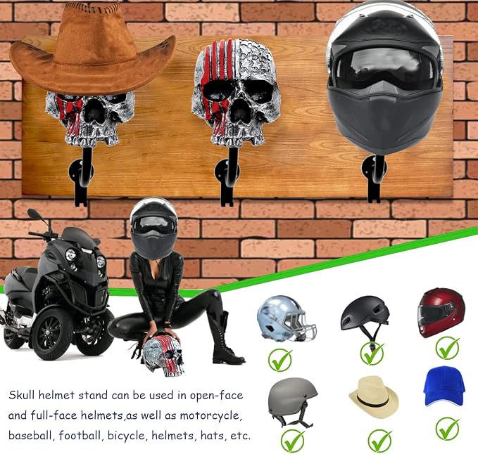 Motorcycle Helmet Rack Wall Mount, Baseballs and Rugby Helmet, Motorcycle - Image 3