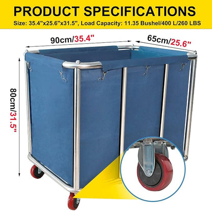 Commercial Laundry Cart with Wheels, 11.35 Bushel Large Laundry Cart, Heavy - Image 2