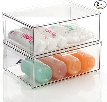 mDesign Plastic Stackable Bathroom Storage Organizer Bin Containers by mDesign