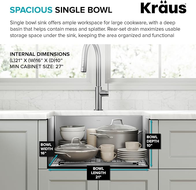 KRAUS Standard PRO 23-Inch 16 Gauge Undermount Single Bowl Stainless Steel - Image 7