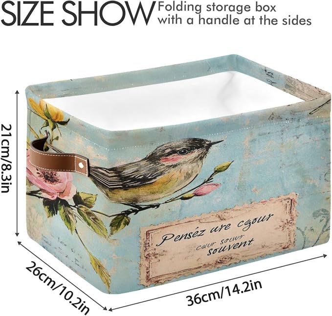 Shabby Chic Illustration Storage Bins Box Foldable Shelf Basket - Image 3