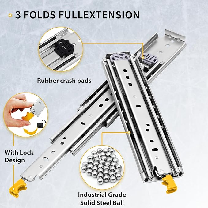 YENUO Locking Heavy Duty Drawer Slides Full Extension 12–60 Inch 410 LB | Side - Image 8
