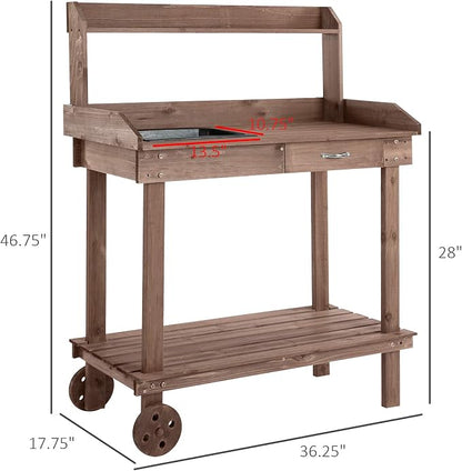 Potting Bench Table, 36 in Wooden Garden Work Table - Image 5
