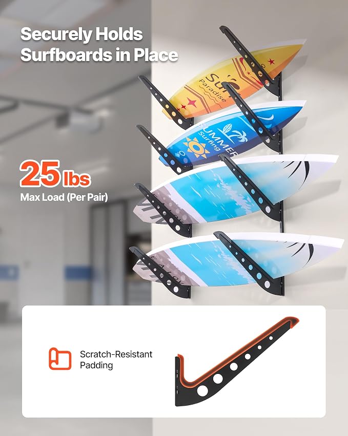 VEVOR Surfboard Wall Mount, 4 Tiers Horizontal Surfboard Rack - Image 3