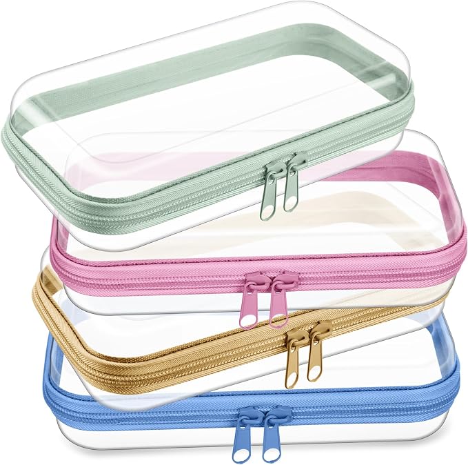 Hoolerry 4 Pcs Hard Clear Zipper Case Makeup Bags Plastic Pencil Pouch by Hoolerry