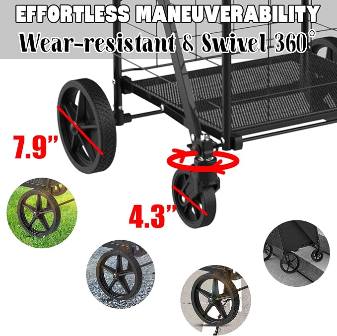 Foldable Shopping Cart with Waterproof Bag, Swivel Wheels & Double Basket | - Image 3