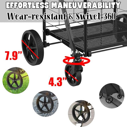 Foldable Shopping Cart with Waterproof Bag, Swivel Wheels & Double Basket | - Image 3