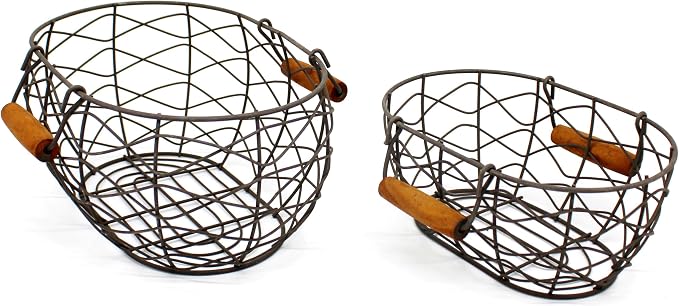 CVHOMEDECO. Oval Wire Egg Baskets Rustic Fruit Baskets - Image 2