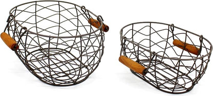CVHOMEDECO. Oval Wire Egg Baskets Rustic Fruit Baskets - Image 2