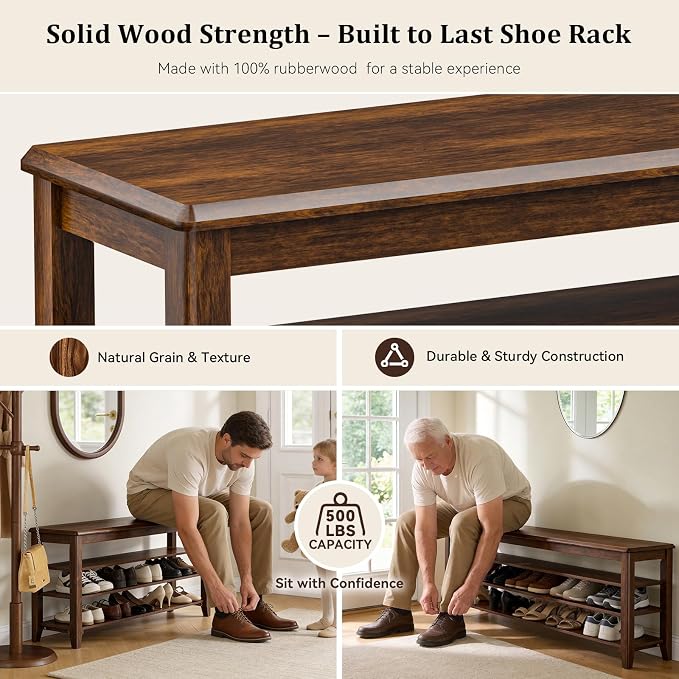 Taitiy Shoe Bench Storage Rubberwood, Entryway Bench - Image 6