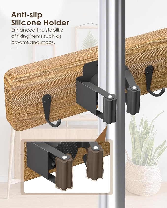 AceMining Broom Holder Wall Mounted, 2 Pack 4 Holders and 4 Hooks Mop Holder - Image 3