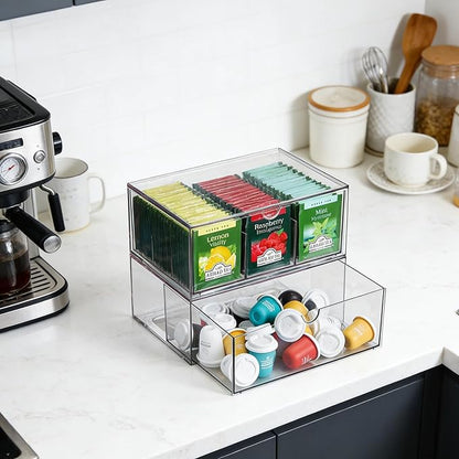 CLUQMEIK 2 Acrylic Tea and Coffee Organizer, 9 Grids Tea Bag Organizer Box and - Image 2
