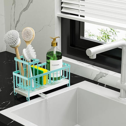 Cisily Turquoise Sponge Holder for Kitchen Sink, Sink Caddy Organizer - Image 6