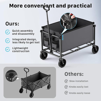 29.3" Collapsible Wagon Cart, 150L Heavy Duty Folding Utility Wagon - Image 6