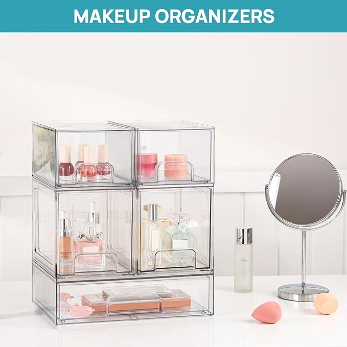 Vtopmart 4 Pack Stackable Storage Drawers, 6.6''Tall Acrylic Bathroom Makeup - Image 9
