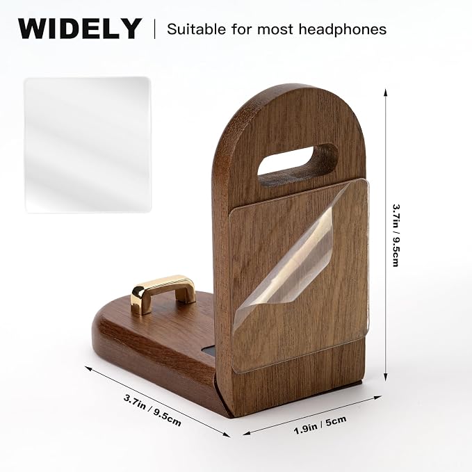 Wood Headphone Stand Wall Mount Holder, Sticky Headset Hook, Under Desk - Image 7