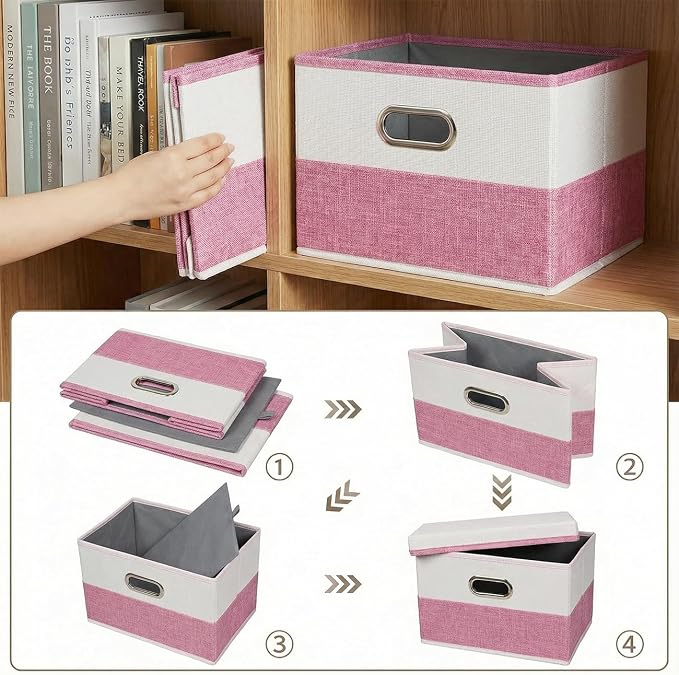 PRANDOM Storage Bins with Lids Linen Fabric Foldable Storage Boxes Organizer - Image 5