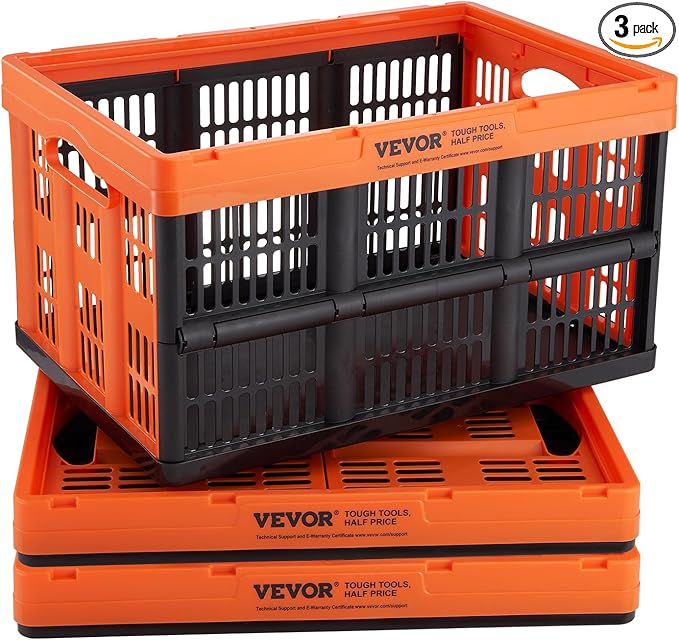 VEVOR 45L Collapsible Milk Crates 3 Packs, Stackable Storage Baskets by VEVOR