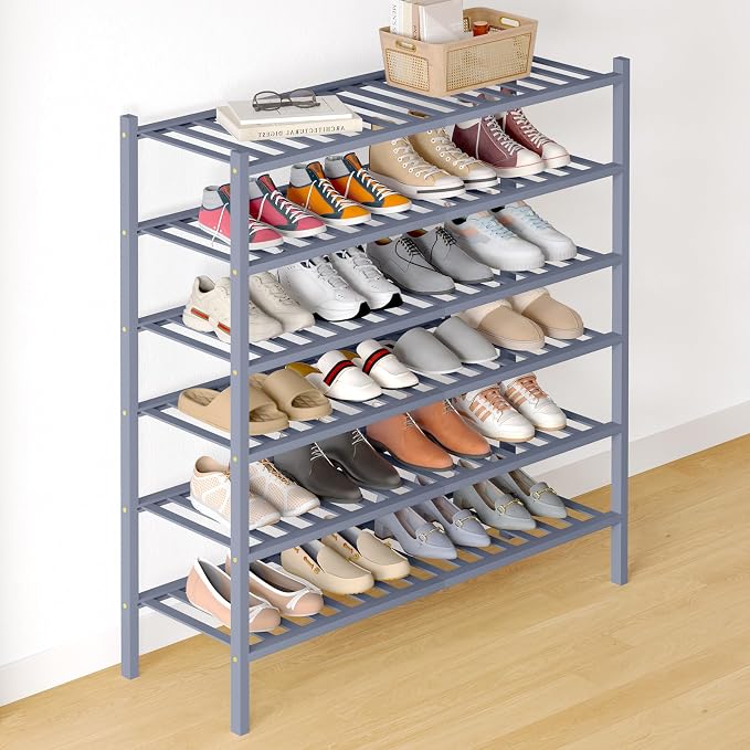 Smiry Bamboo Shoe Rack for Closet, 6 Tier Long Wooden Stackable Shoe Organizer by Smiry