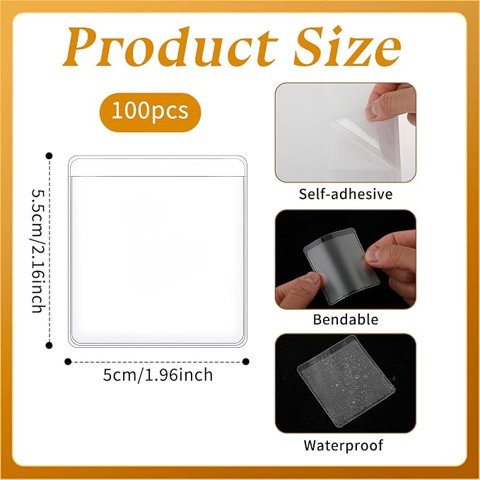 100 Pcs 2.16" X 1.96" Adhesive Pockets, Label Sleeves Index Card Sleeves | Tote - Image 2