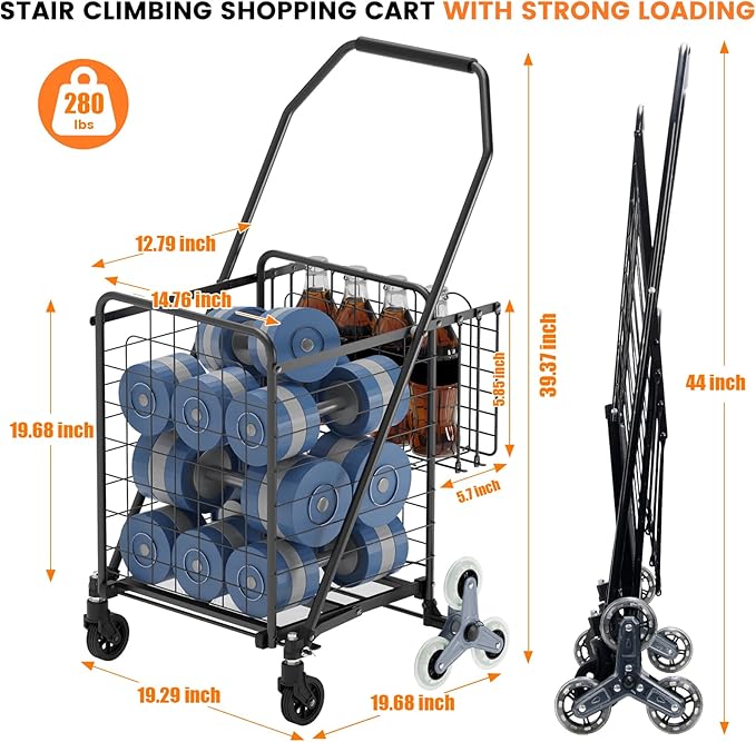 Shopping Cart for Groceries, 280 LBS Large Grocery Cart - Image 4