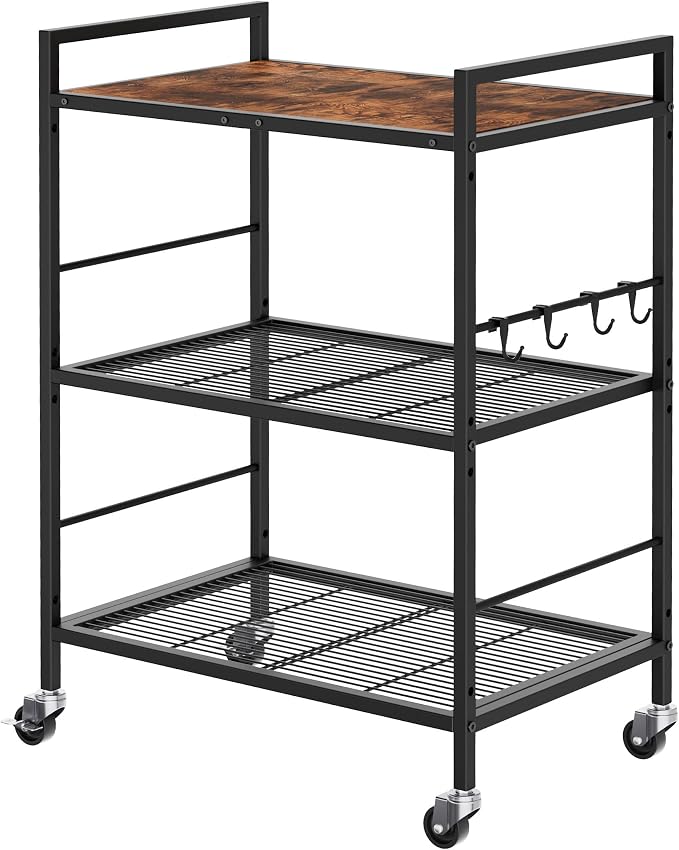 3-Tier Metal Storage Rack with Industrial Wheels, Mesh Shelving Unit with by Unknown